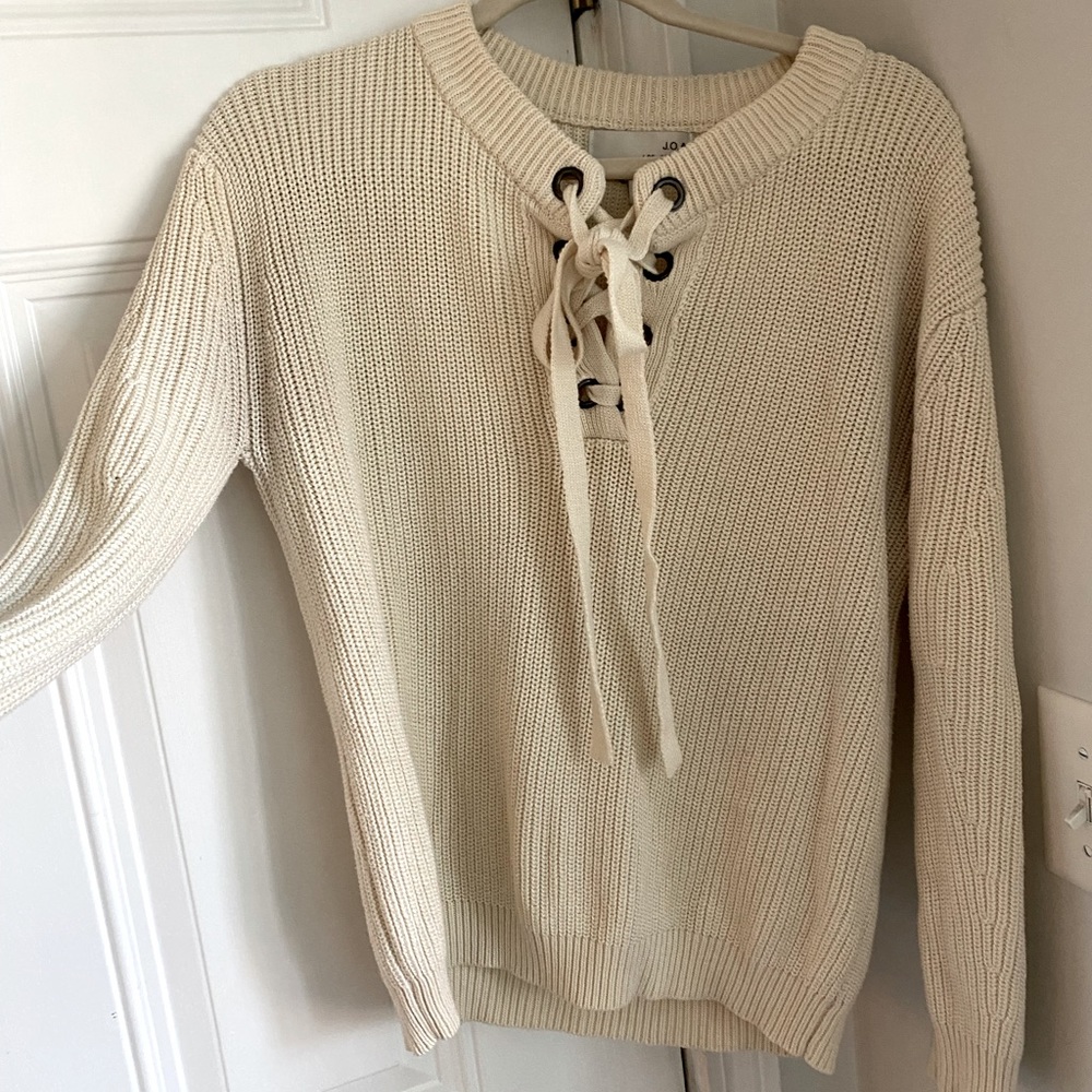 J.O.A Lace up Cream Sweater